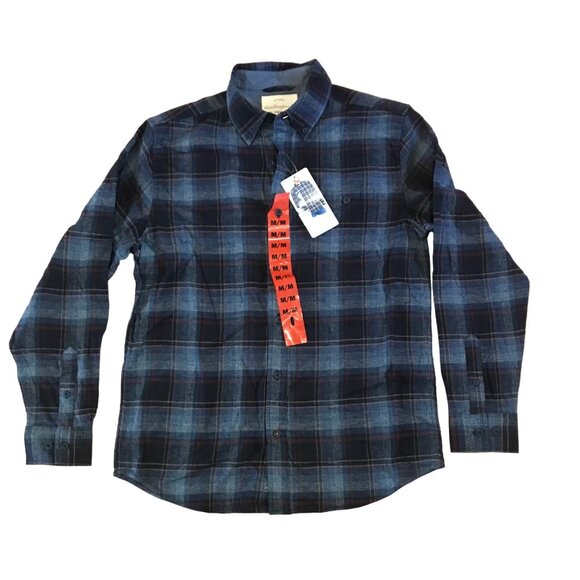 Weatherproof Flannel Shirt Mens Plaid M/M 100% Cotton Blue Black Button New - Picture 1 of 6